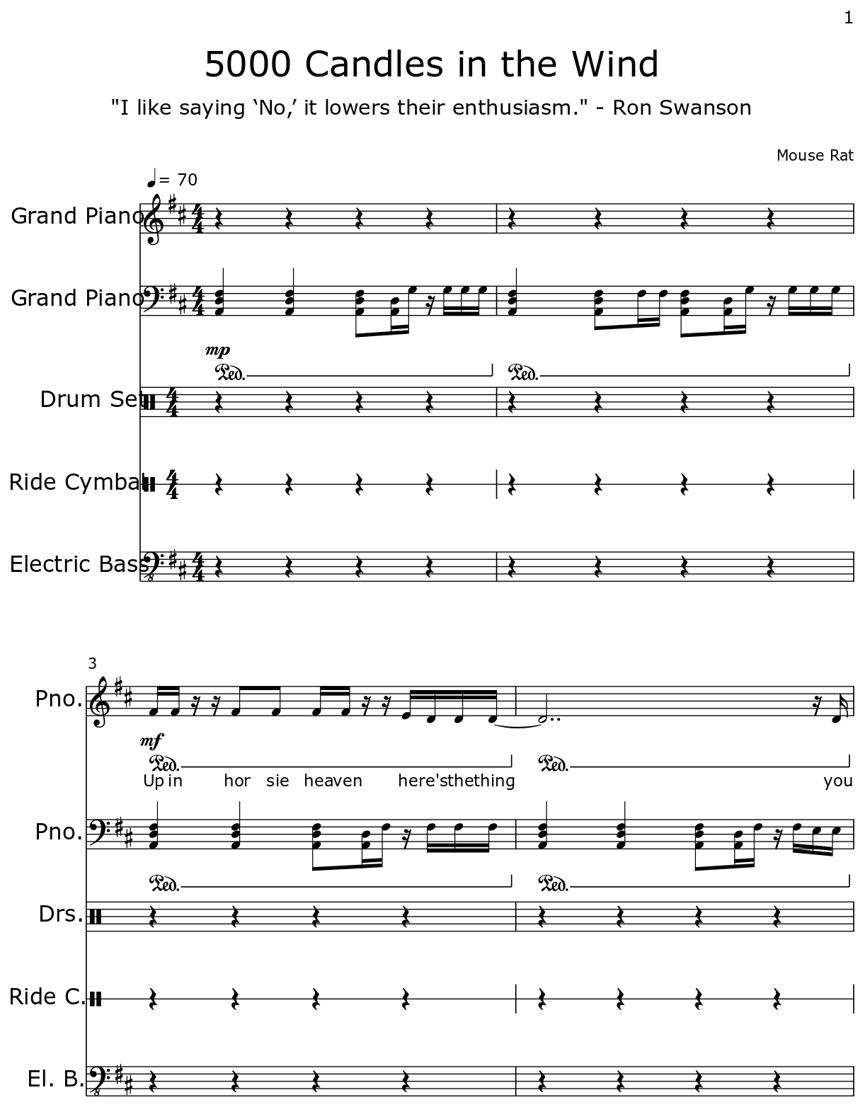 5000 Candles in the Wind Sheet music for Piano, Drum Set, Ride Cymbal