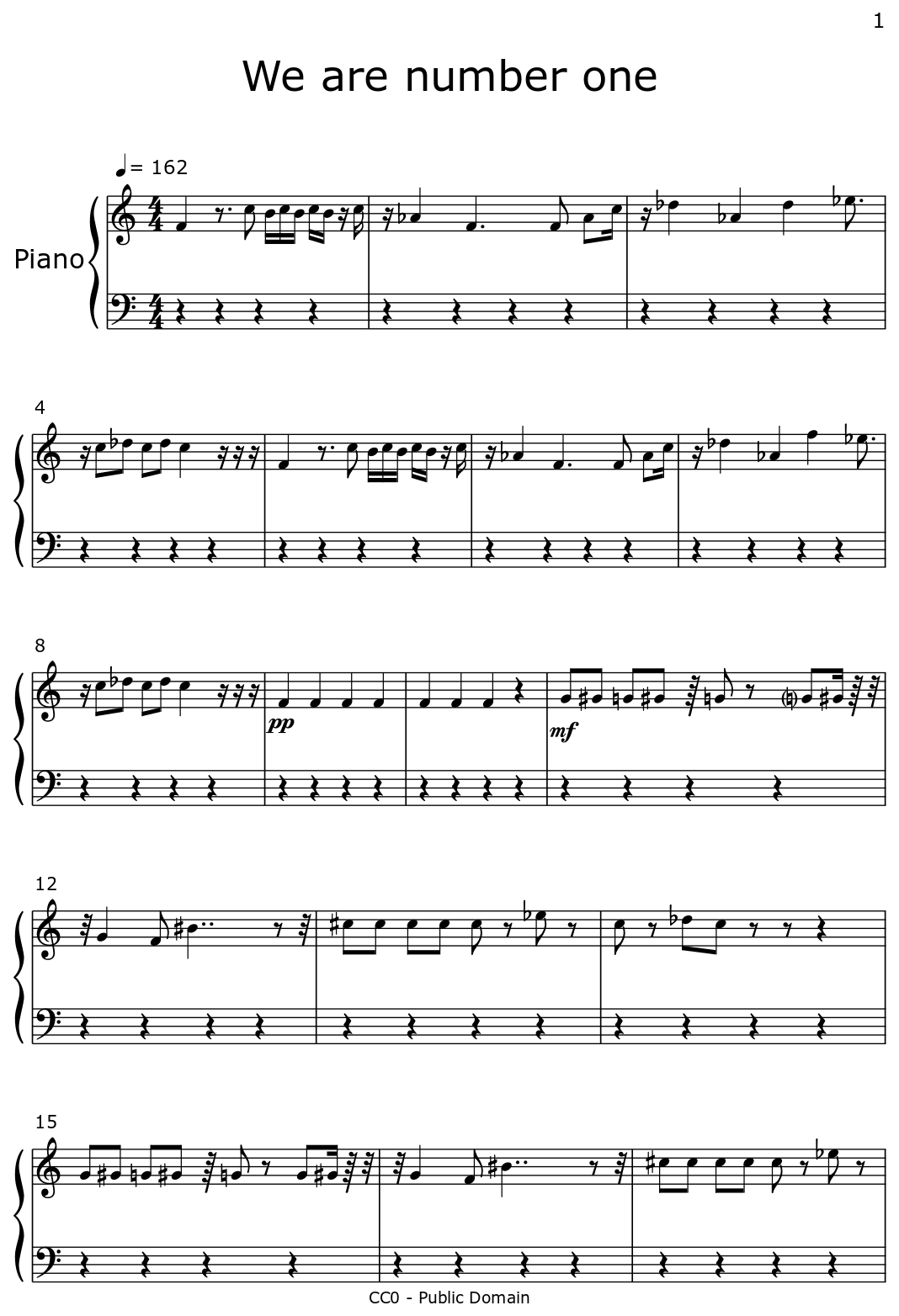We are number one Sheet music for Piano