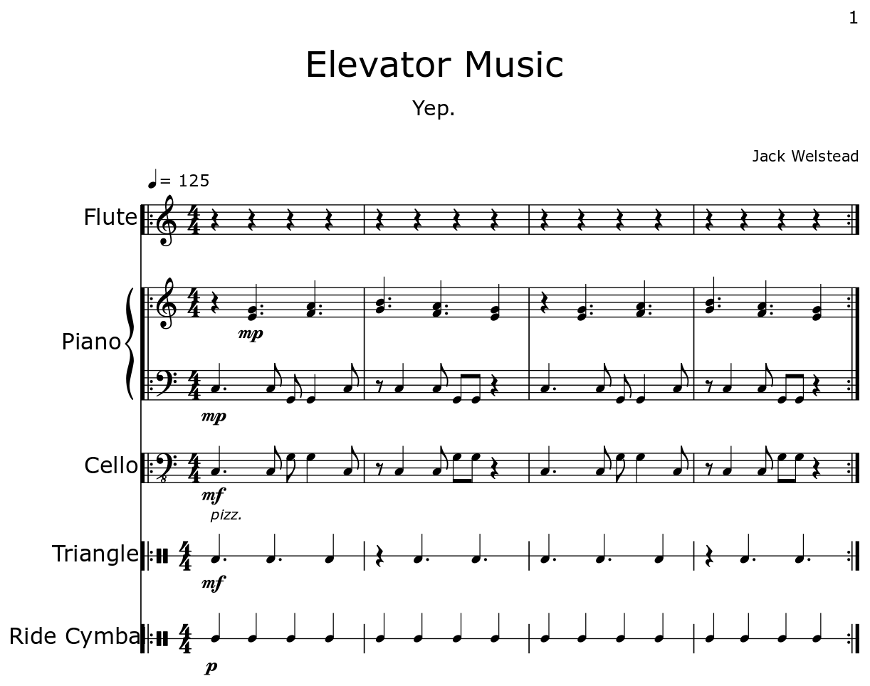 Elevator Music Sheet music for Flute, Piano, Cello, Triangle, Ride Cymbal