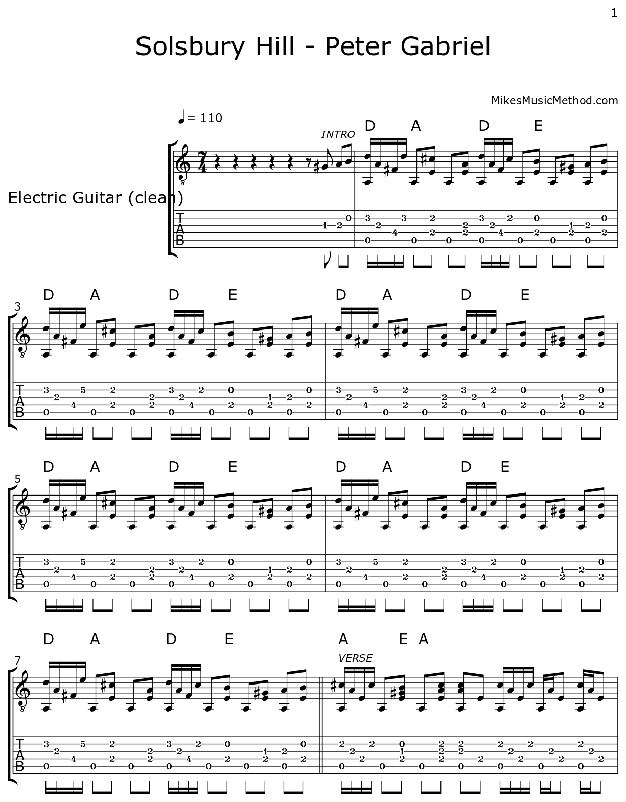 Solsbury Hill Sheet music for Electric Guitar