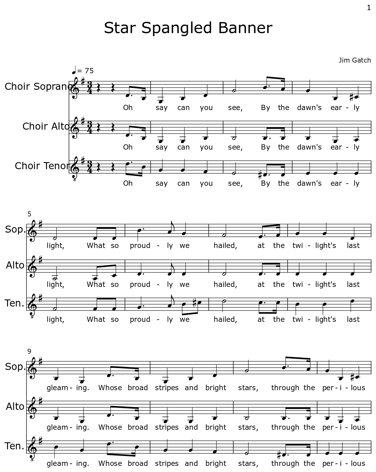 Star Spangled Banner Sheet music for Choir Tenor