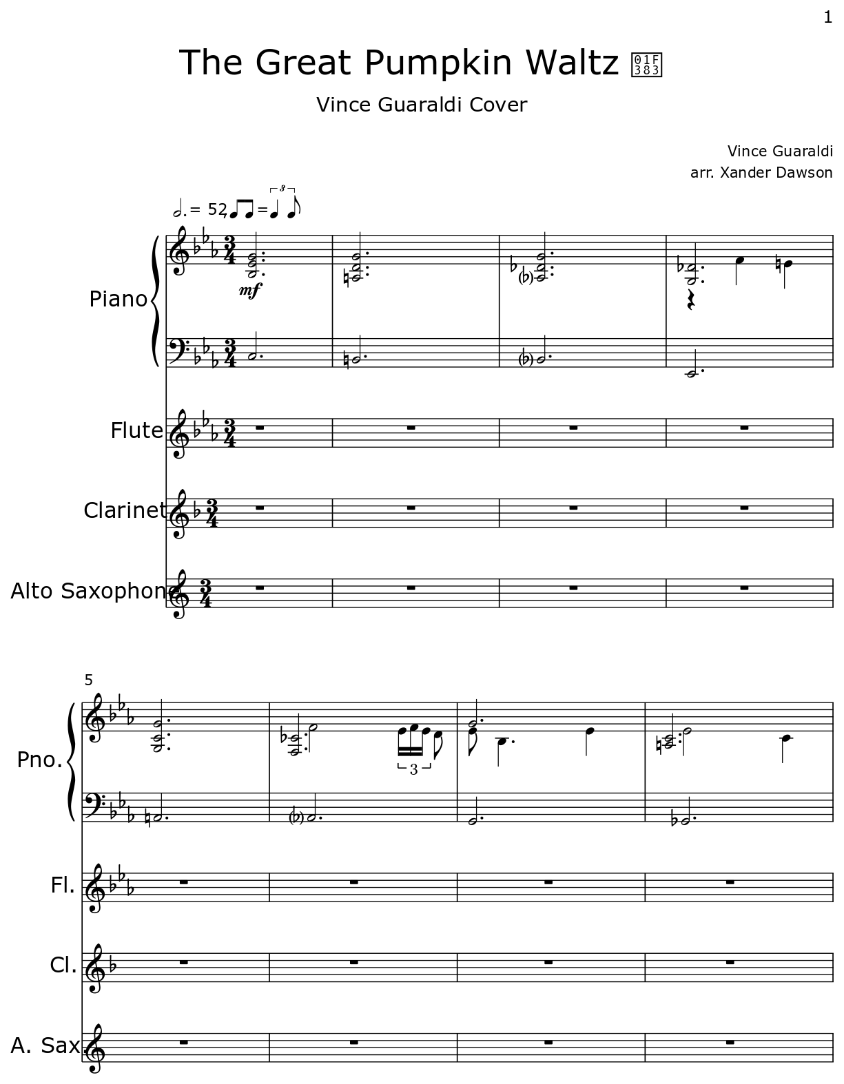 The Great Pumpkin Waltz 🎃 Sheet music for Piano, Flute,