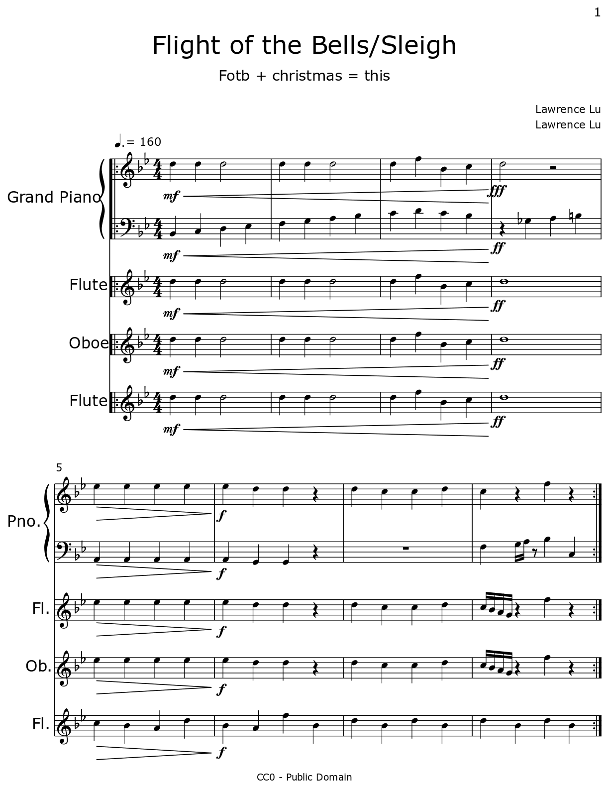 Flight of the Bells/Sleigh Sheet music for Piano, Flute, Oboe