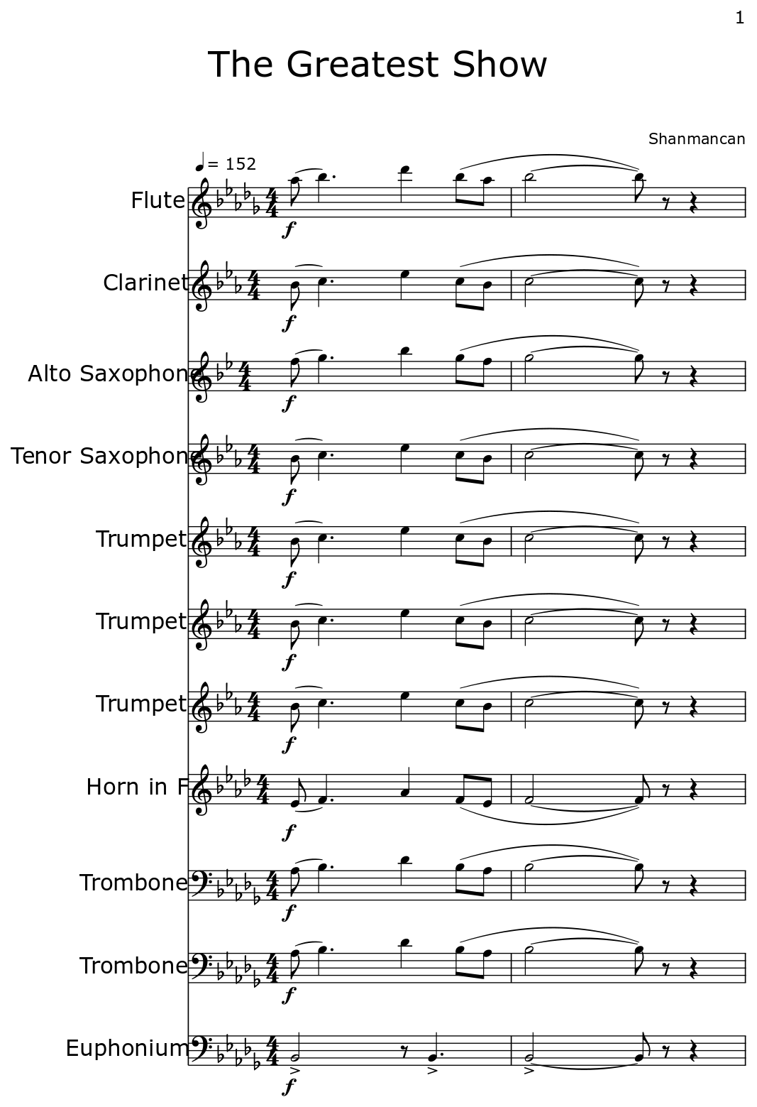 The Greatest Show Sheet music for Flute, Alto Saxophone