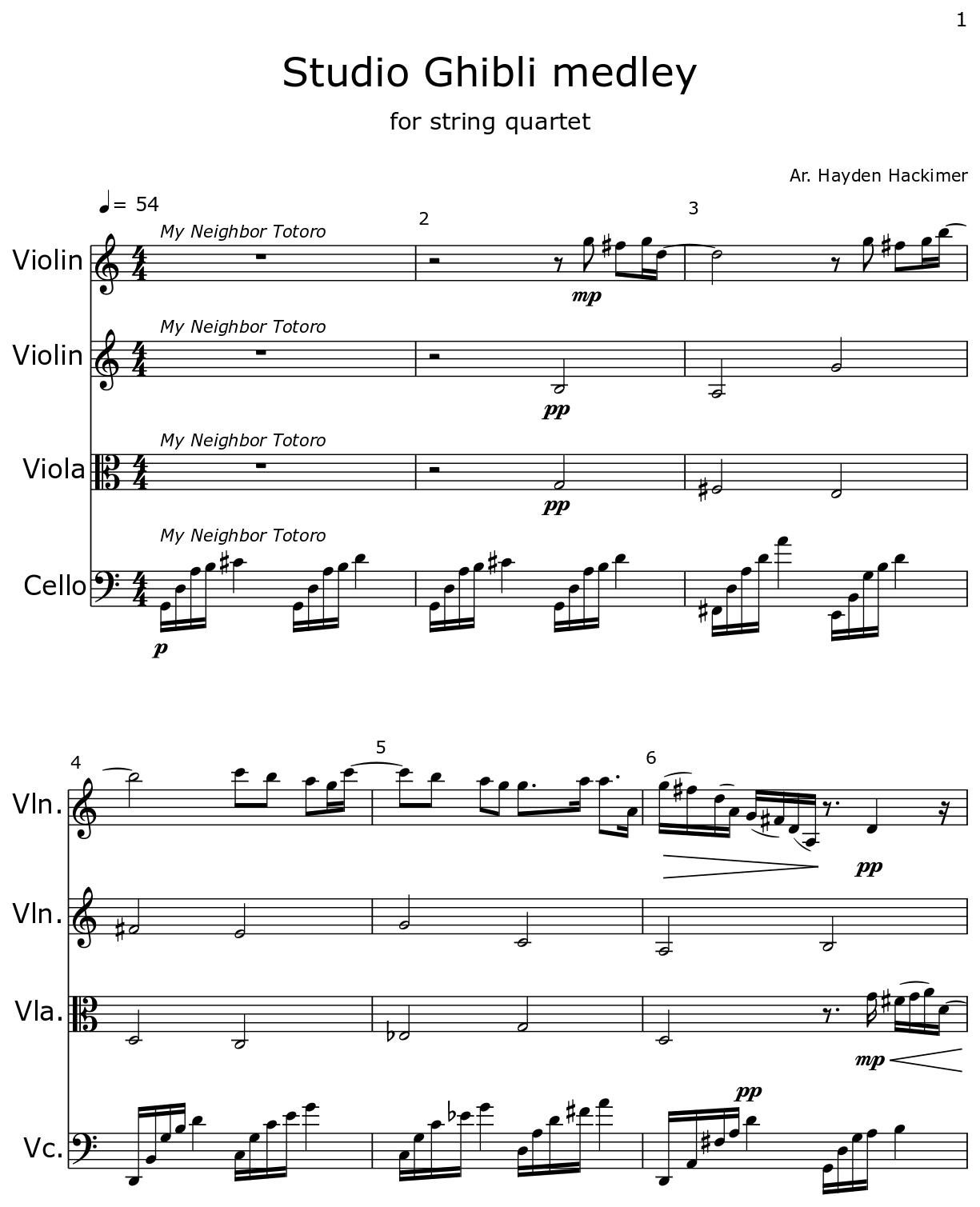 Studio Ghibli medley Sheet music for Violin, Viola, Cello