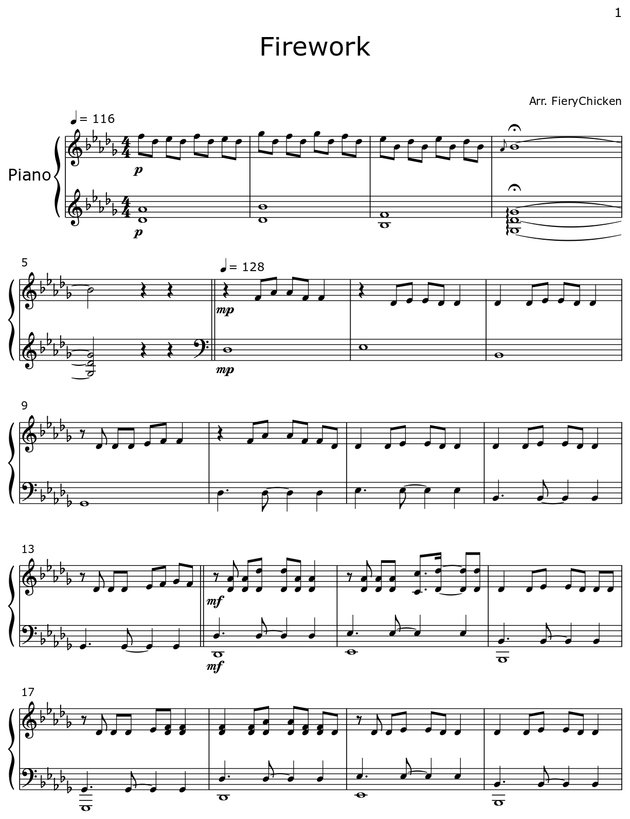 Firework Sheet music for Piano