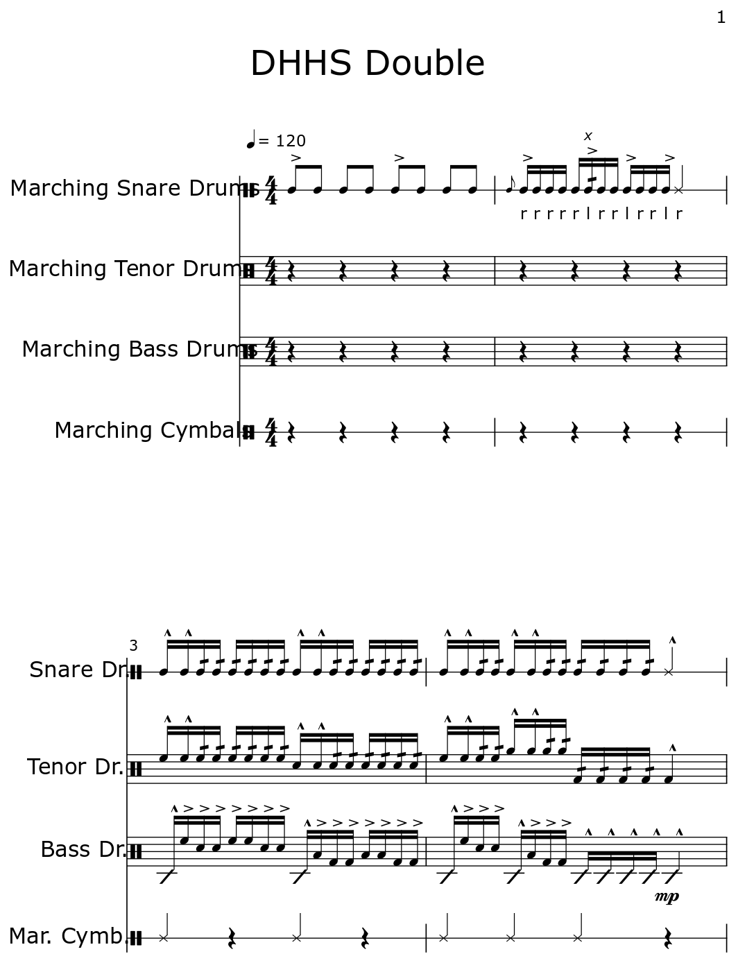 DHHS Double Sheet music for Marching Snare Drums, Marching Tenor