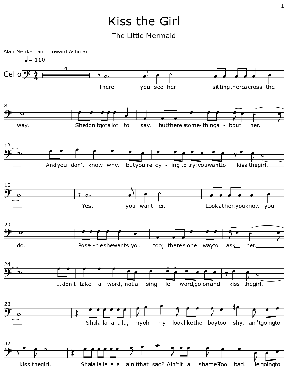 Kiss the Girl Sheet music for Cello