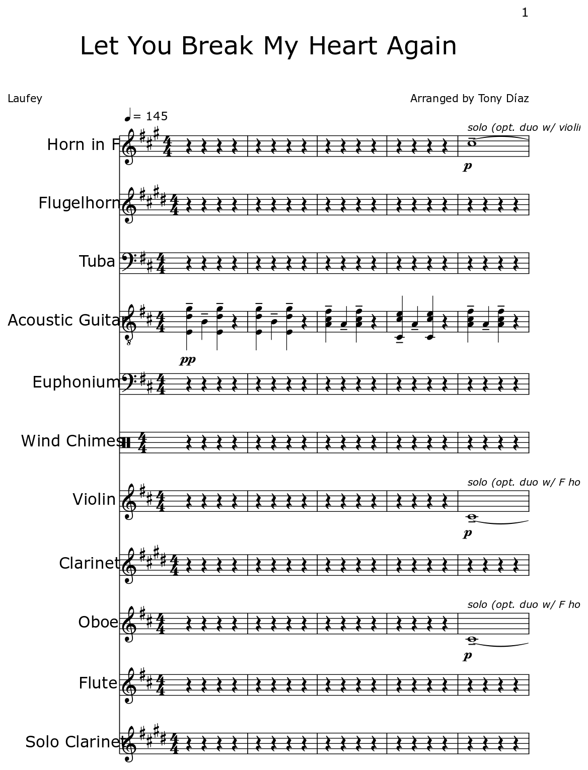 Let You Break My Heart Again Sheet music for Horn in F, Trumpet, Tuba