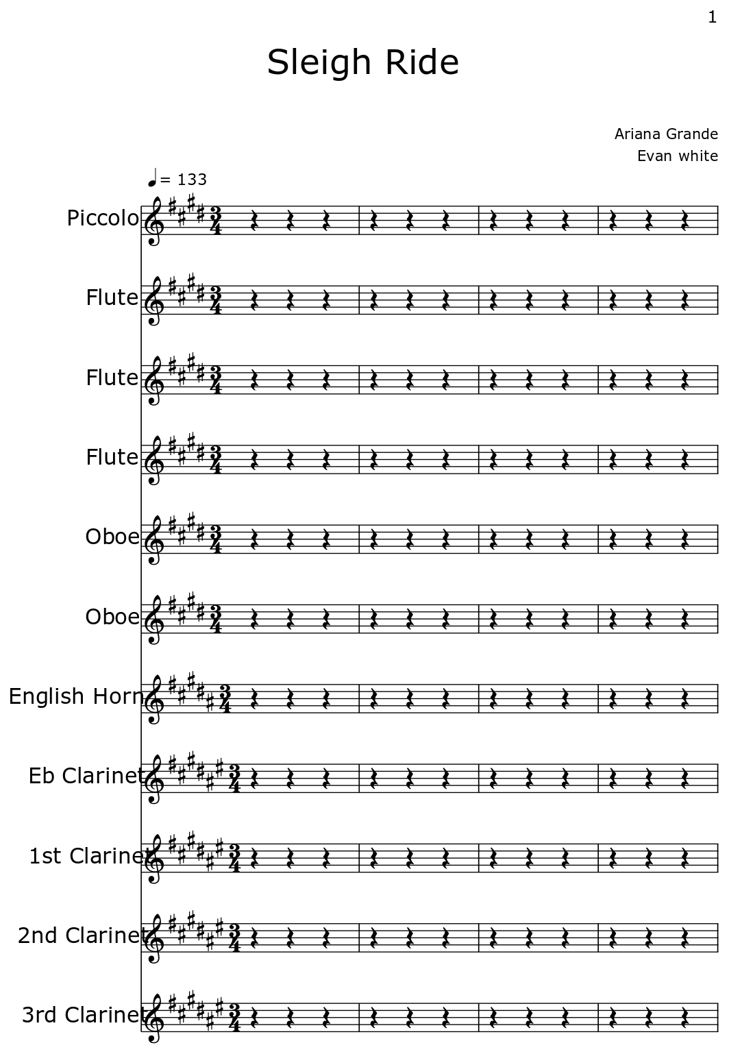 Sleigh Ride Sheet music for Piccolo, Flute, Oboe, English Horn