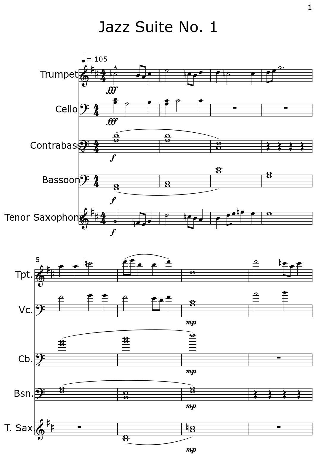 Jazz Suite No. 1 Sheet music for Trumpet, Cello, Contrabass, Bassoon