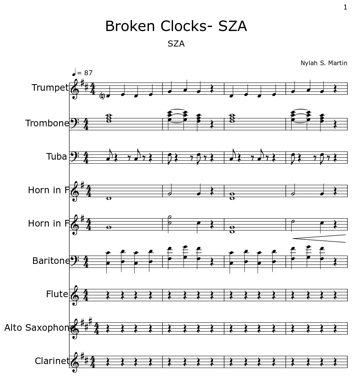 Broken Clocks SZA Sheet music for Trumpet, Trombone, Tuba, Horn in F