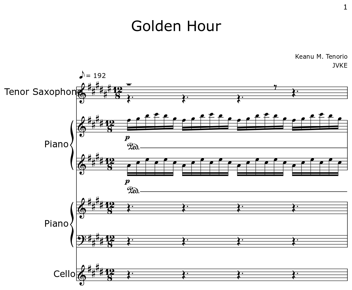 Golden Hour Sheet music for Tenor Saxophone, Piano, Cello