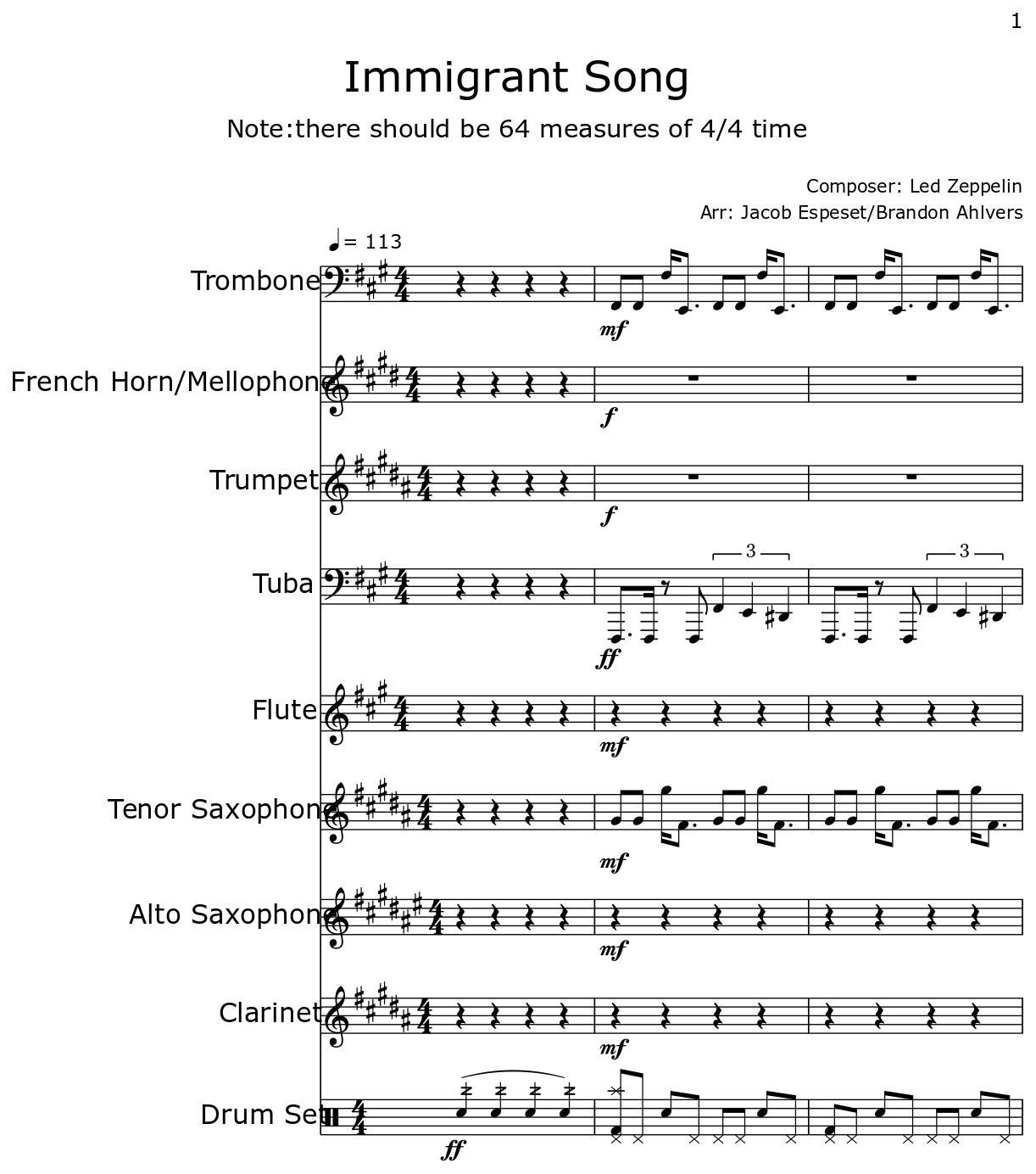 Immigrant Song Sheet music for Trombone, Horn in F, Trumpet, Tuba
