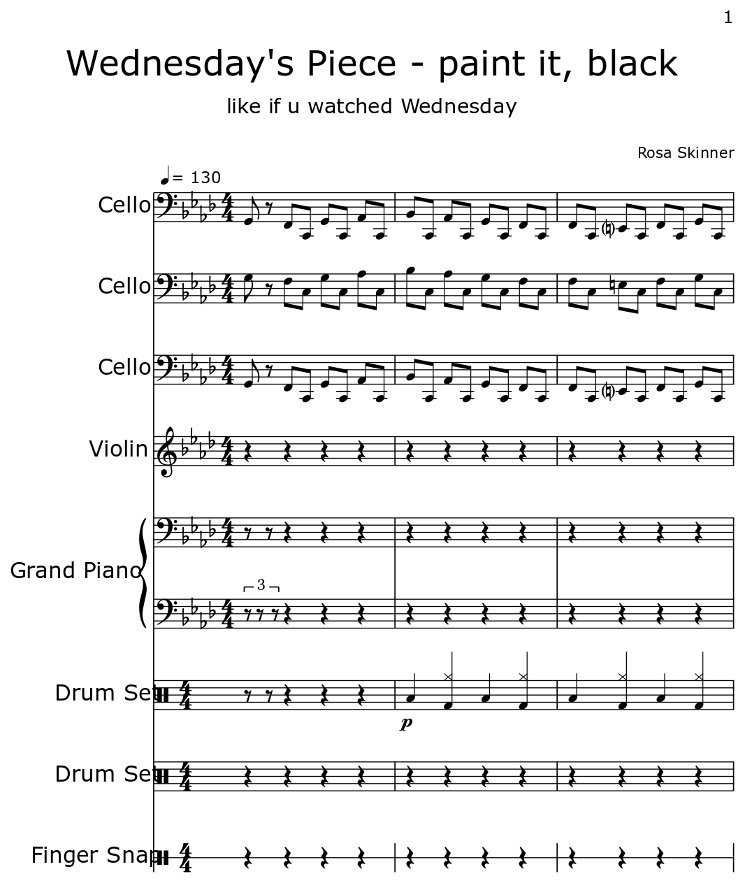 Wednesday's Piece paint it, black Sheet music for Cello, Violin