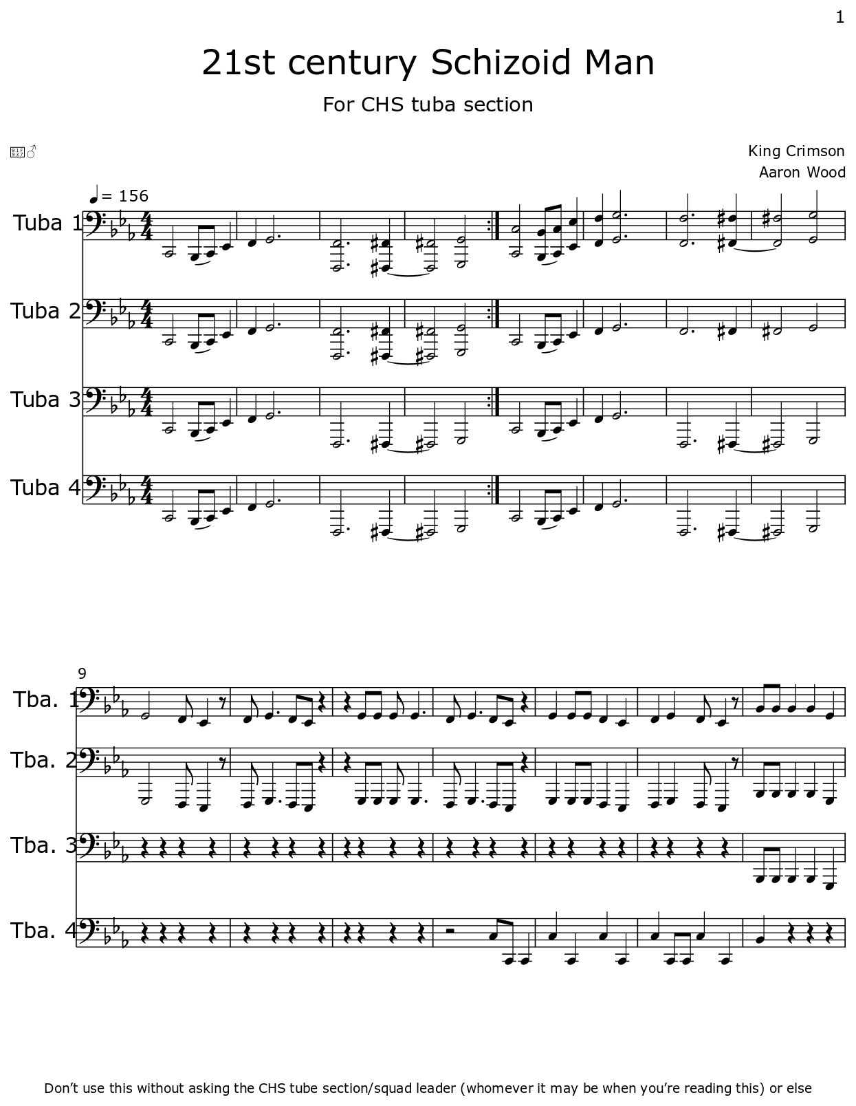 21st century Schizoid Man Sheet music for Tuba