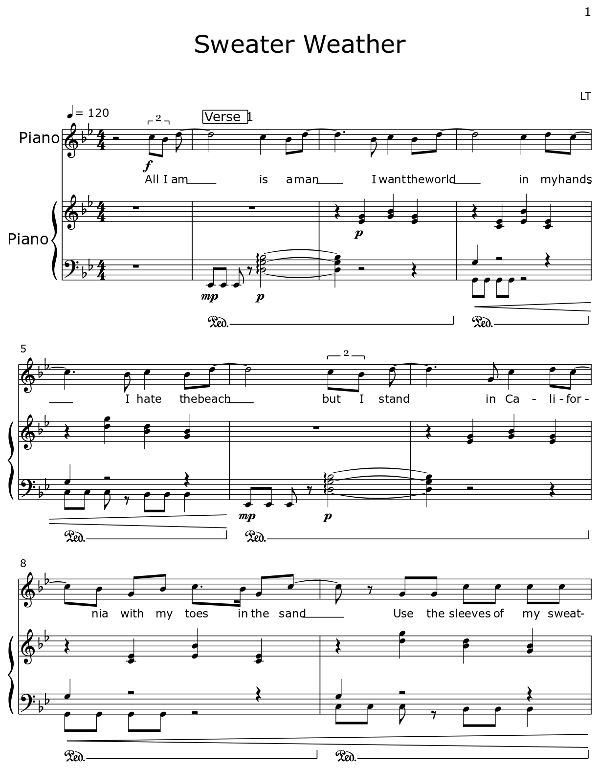 Sweater Weather Sheet music for Piano