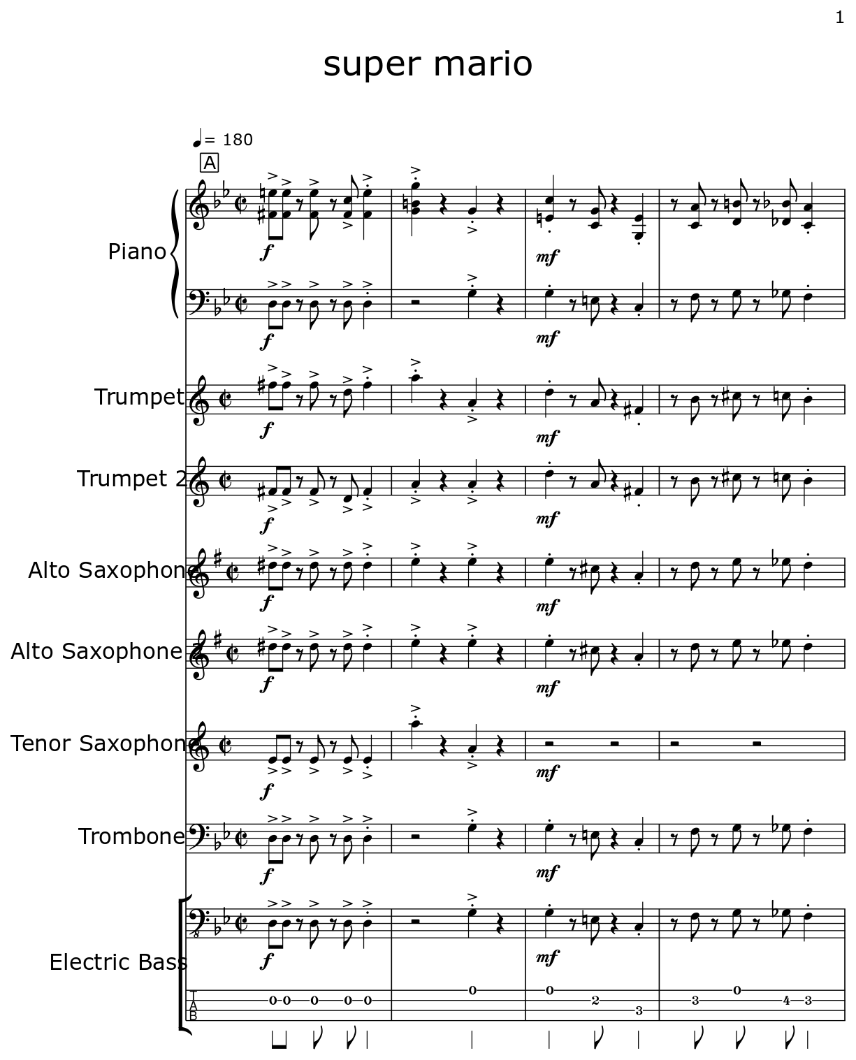 super mario Sheet music for Piano, Trumpet, Alto Saxophone, Tenor