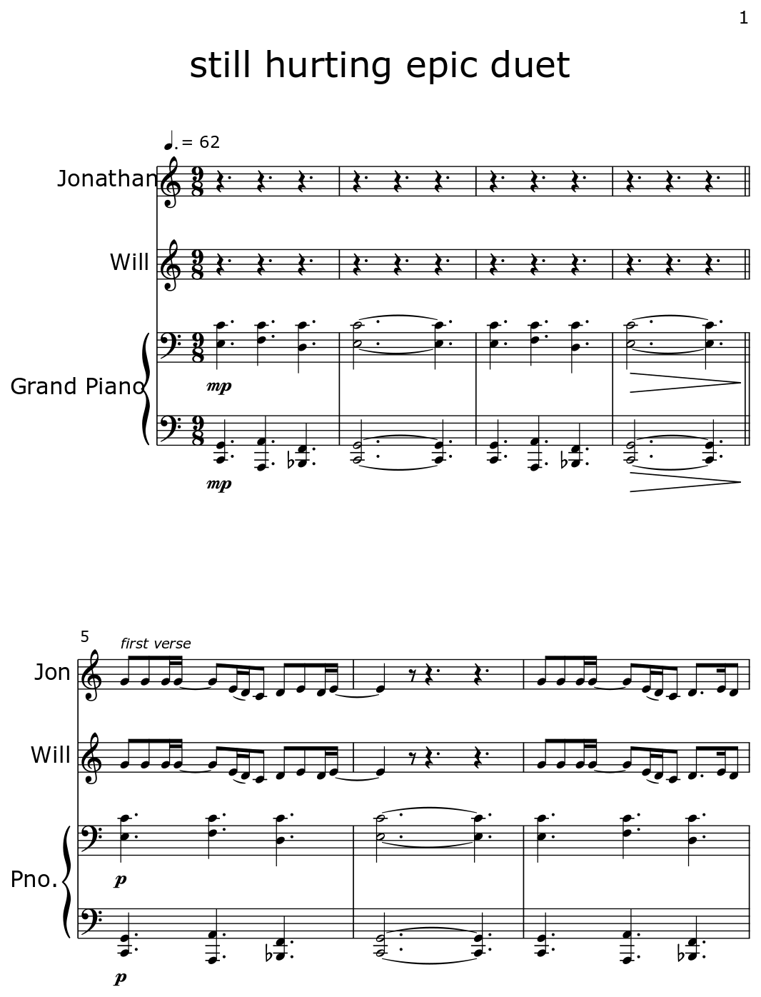 still hurting epic duet Sheet music for Violin, Viola, Piano