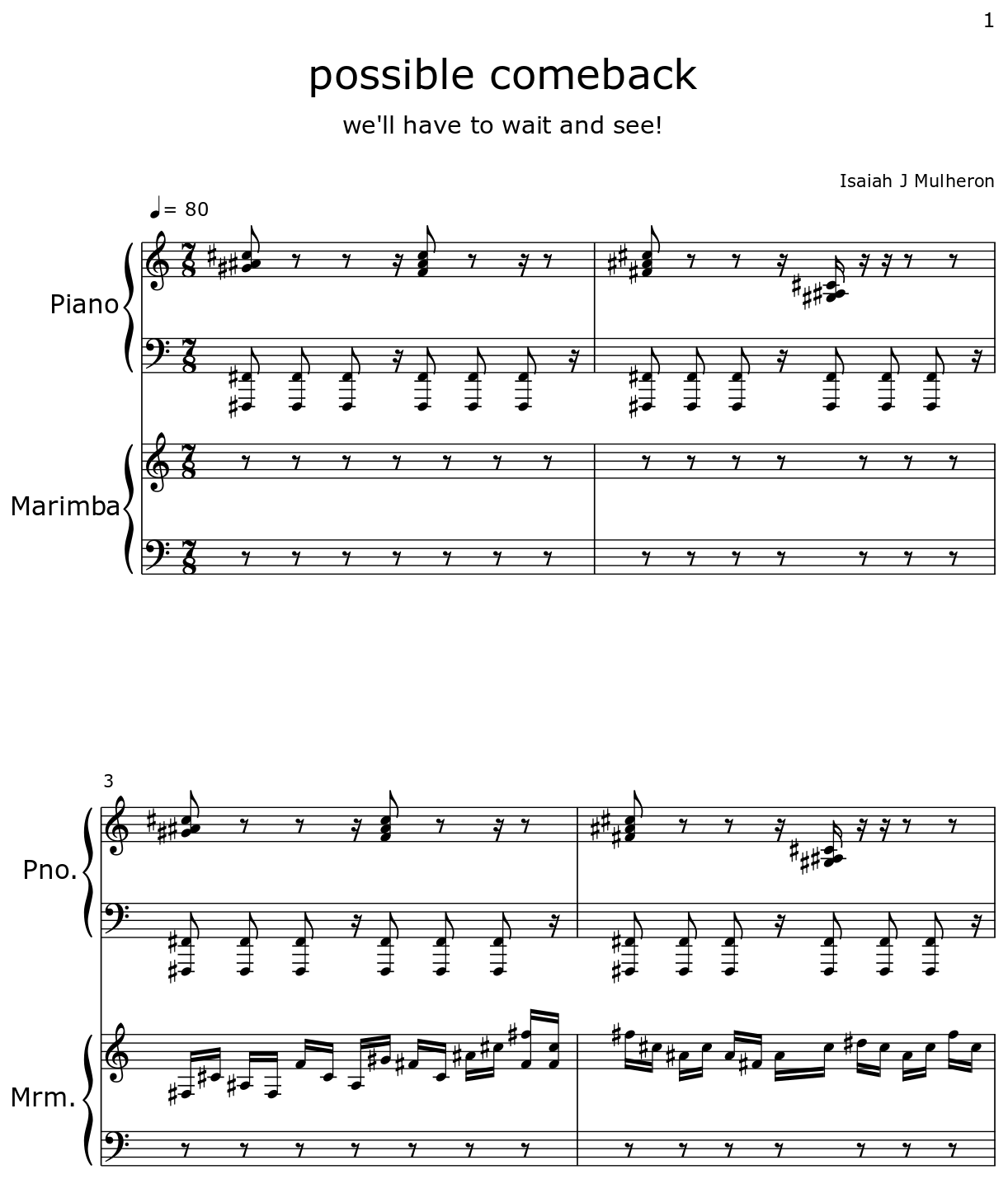 possible comeback Sheet music for Piano, Marimba