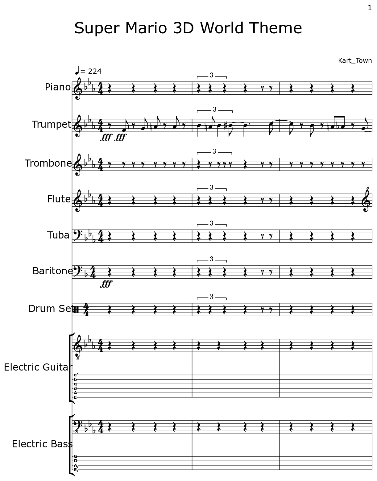 Super Mario 3D World Theme Sheet music for Piano, Trumpet, Trombone