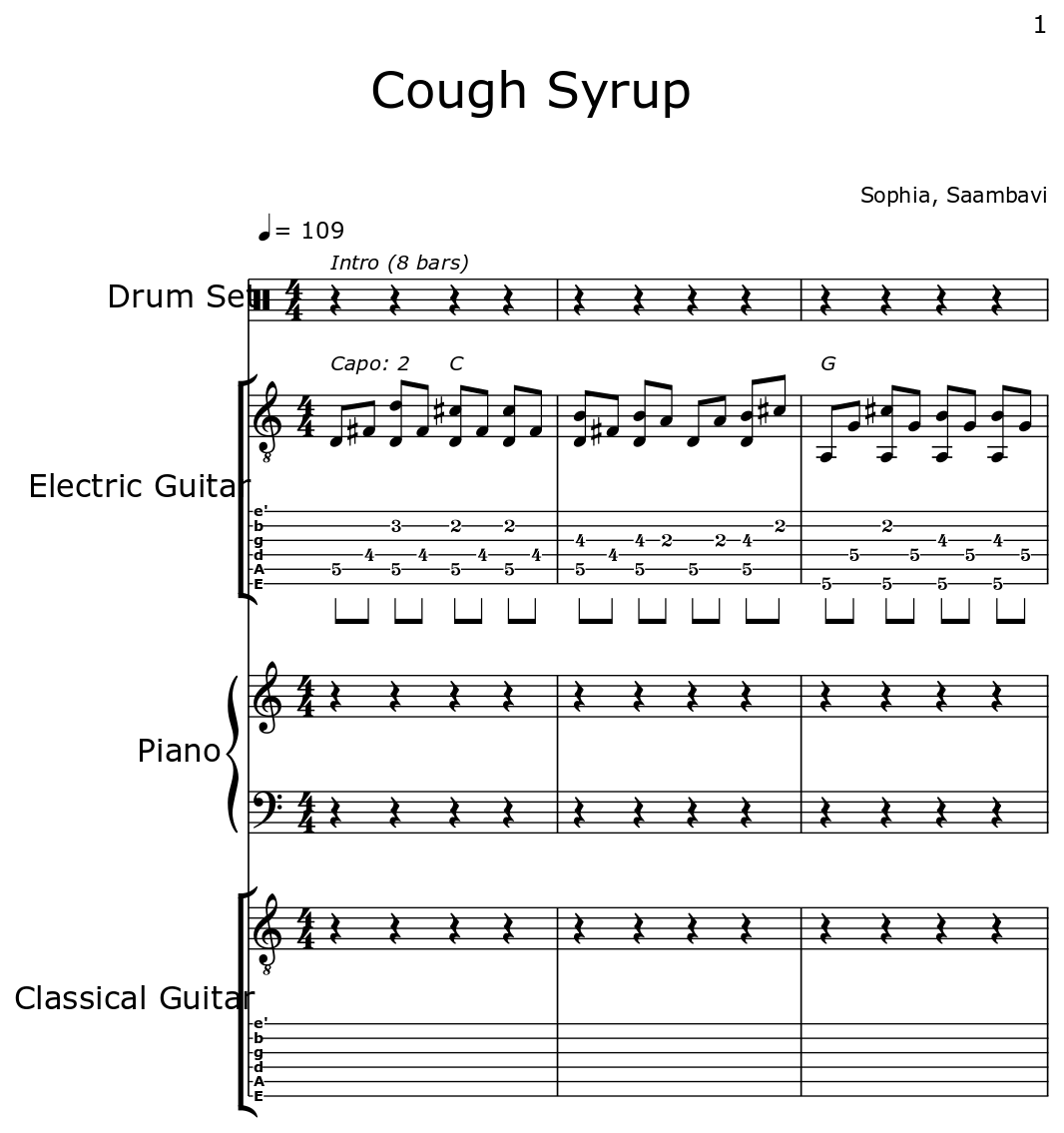 Cough Syrup Sheet music for Drum Set, Electric Guitar, Piano