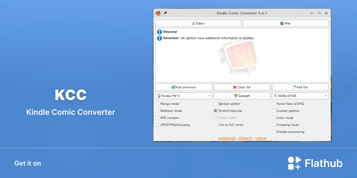 Install Kindle Comic Converter on Linux Flathub