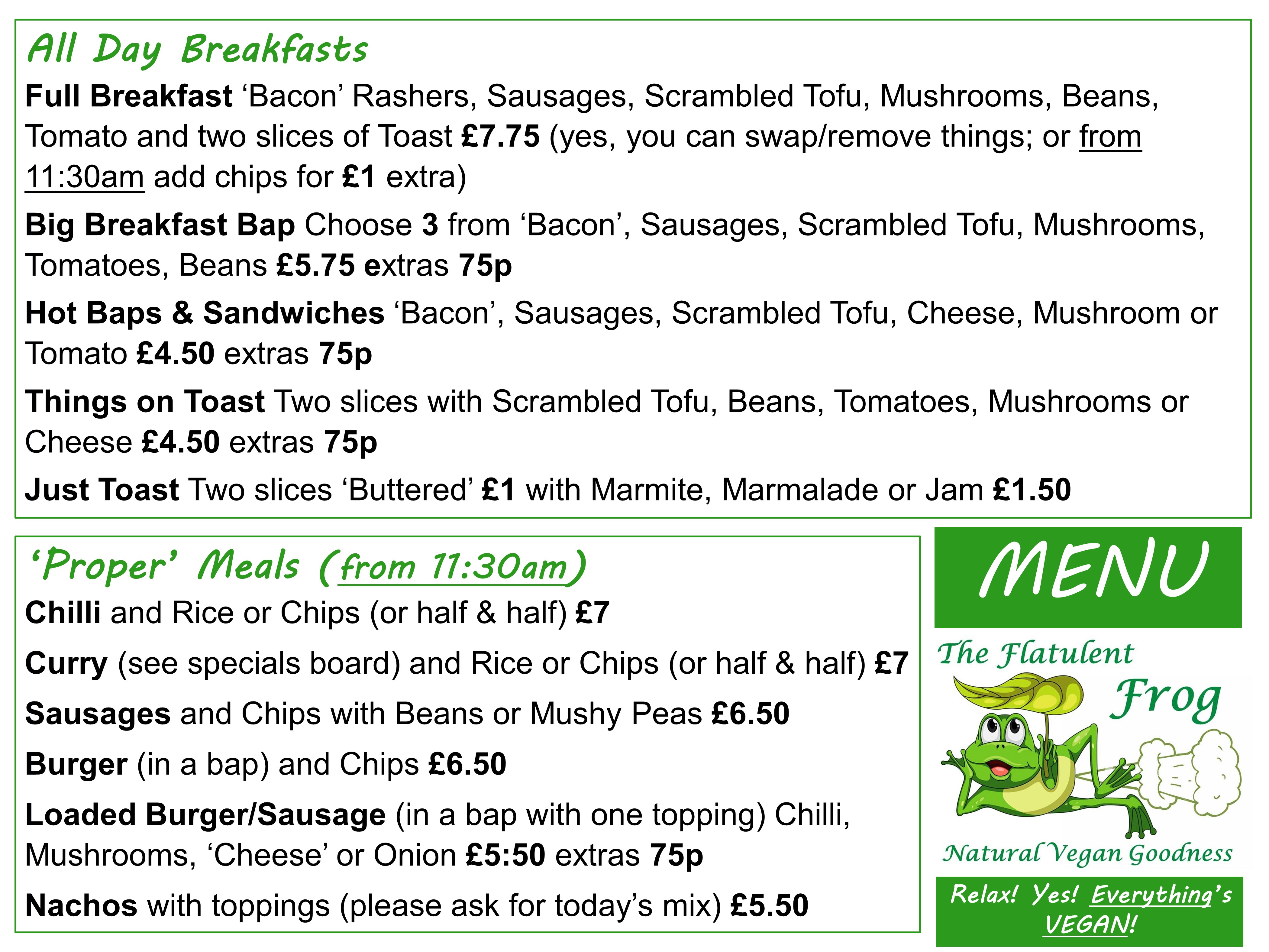 Menu The Flatulent Frog