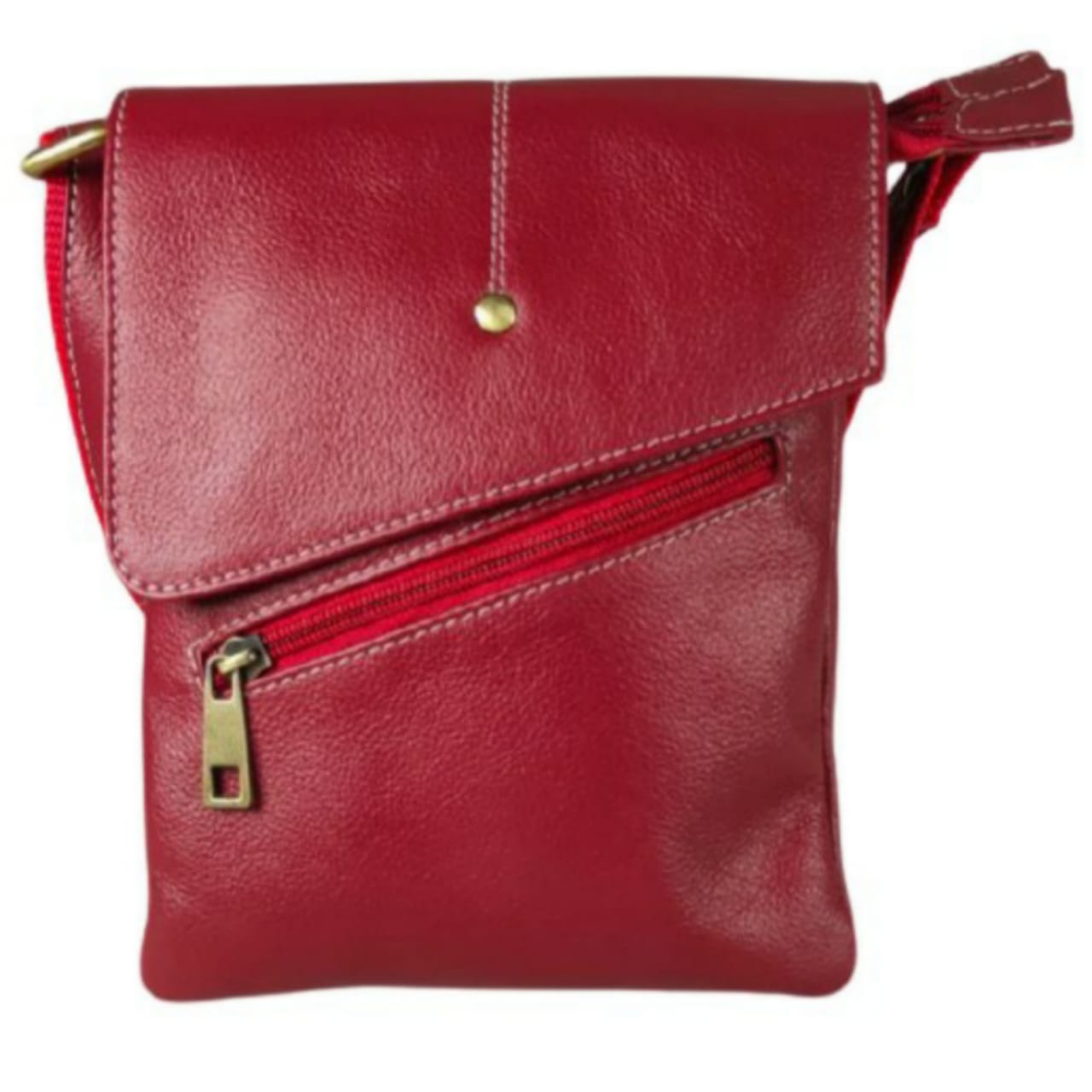 FLAWSOME Genuine Leather Cherry Color Unisex Neck PouchCash Bag