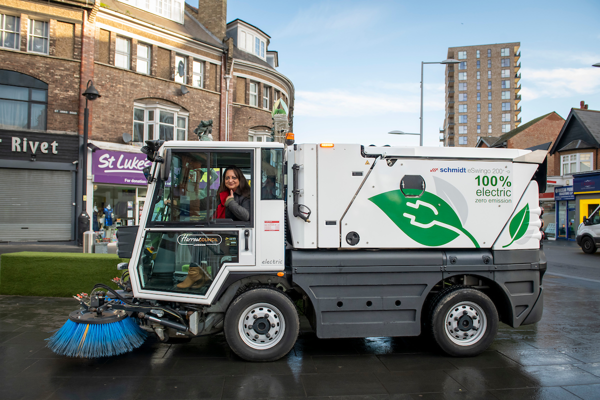 Clean green machine first electric street sweeper for Harrow Council