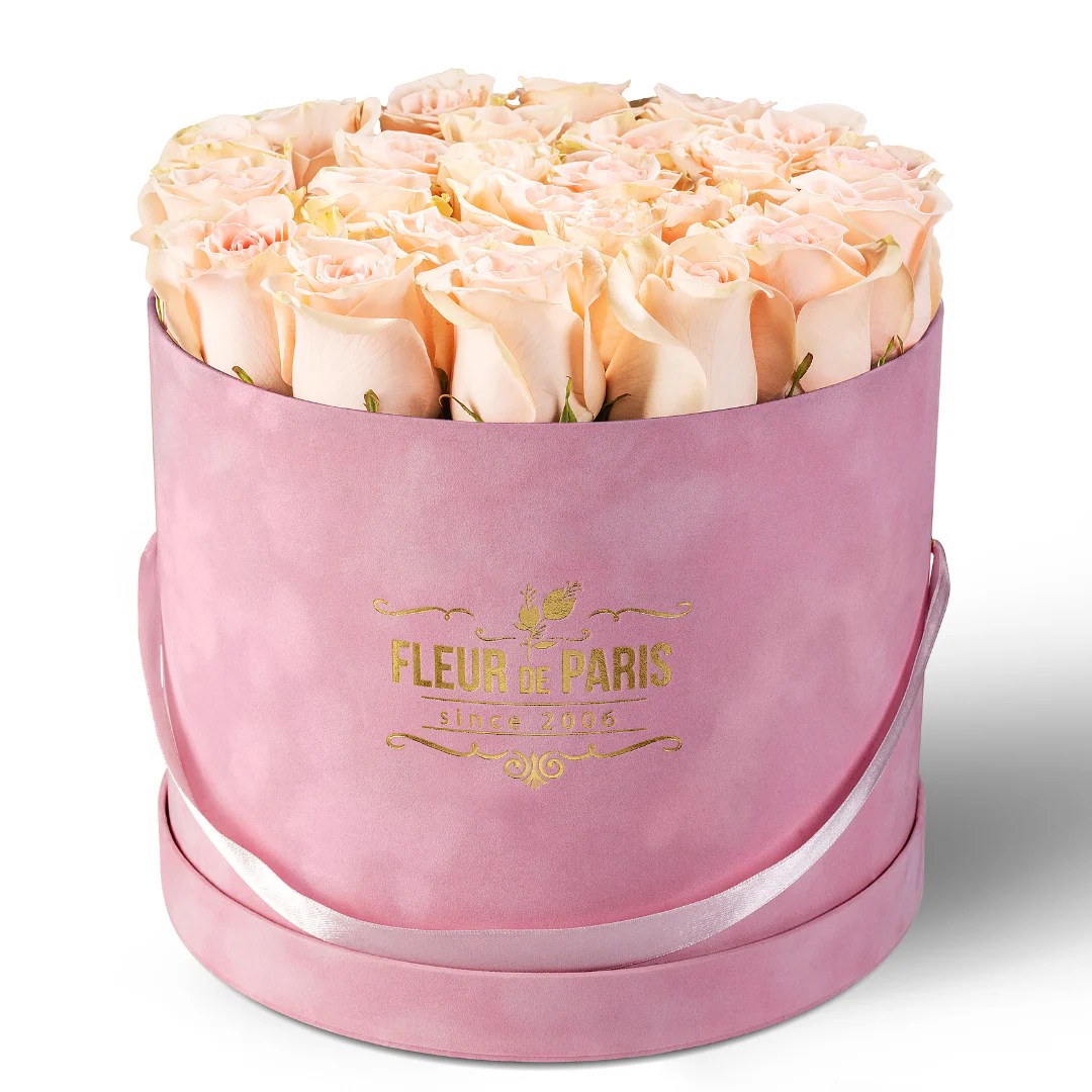 Caixa Premium de Veludo Rosa Rosas Frescas Lilás FLEUR DE PARIS