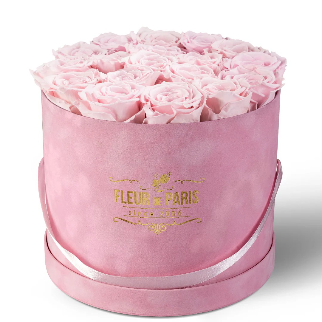 Caixa Premium de Veludo Rosa Rosas Infinity Corderosa FLEUR DE PARIS