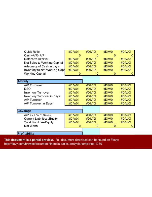 Excel Template Financial Ratios Analysis Worksheet (Excel template