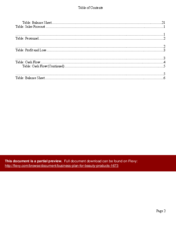 Word Template Business Plan for Beauty Products (31page Word document