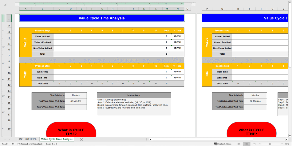 Excel Template Value Cycle Time Analysis (Excel template XLS