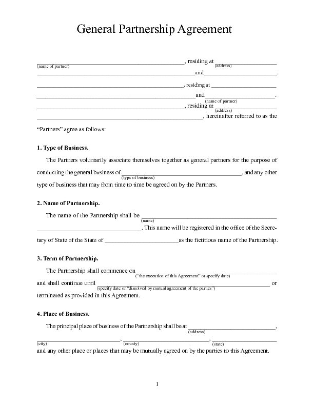 PDF General Partnership Agreement (8page PDF document) Flevy