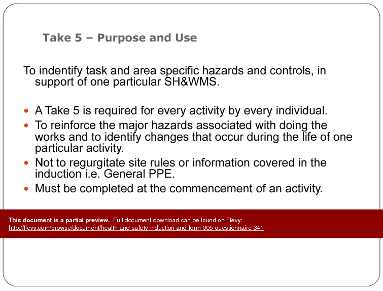 Health and Safety Induction and Form 005 Questionnaire (19slide