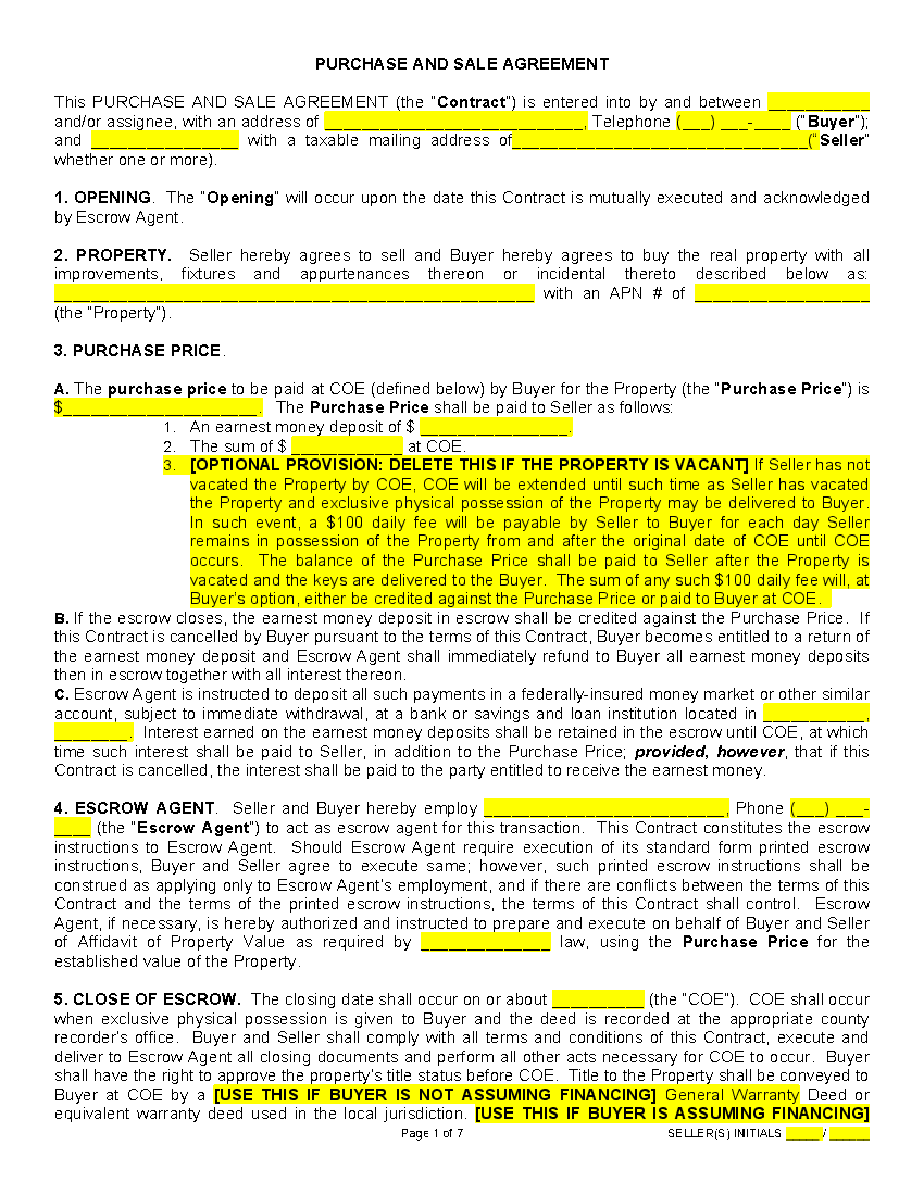 Word Template Real Estate Buy Side Contract (7page Word document) Flevy