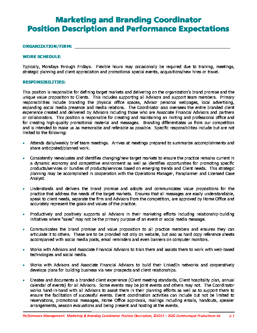 PDF FAS Marketing & Branding Coordinator Position Desc & Performance