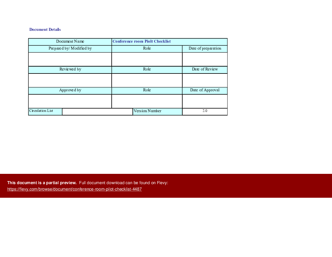 Excel Template Conference Room Pilot Checklist (Excel template (XLS
