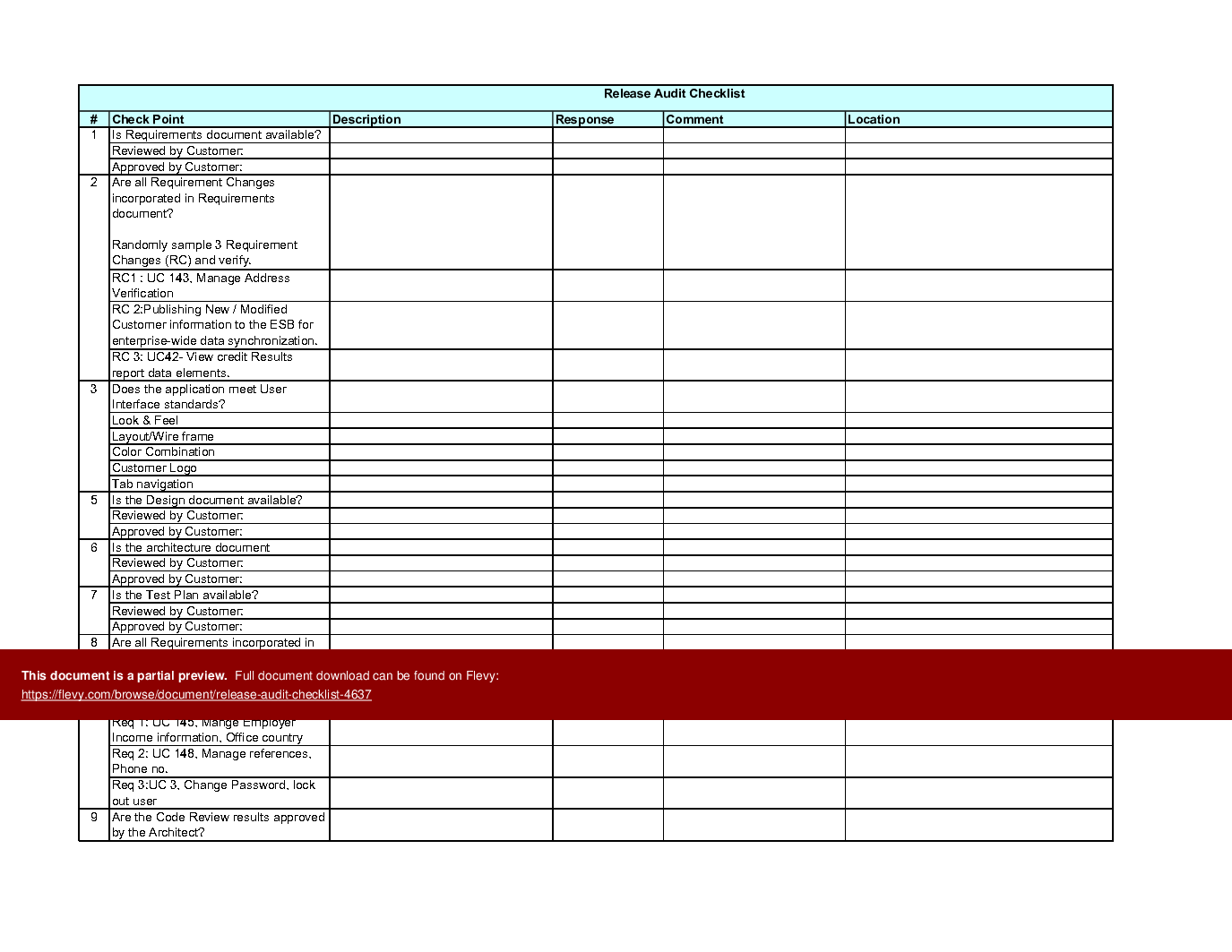 Excel Template Release Audit Checklist (Excel template XLS) Flevy