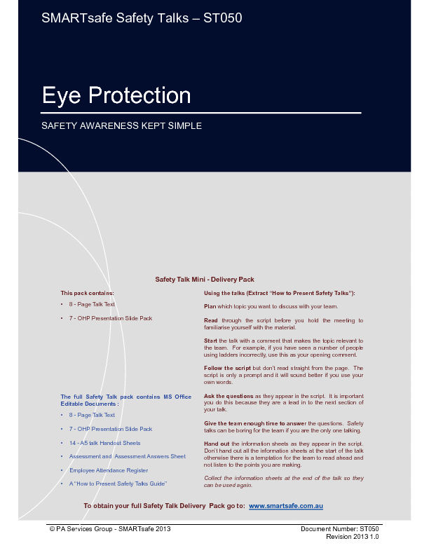 PDF Eye Protection Safety Talk (19page PDF document) Flevy