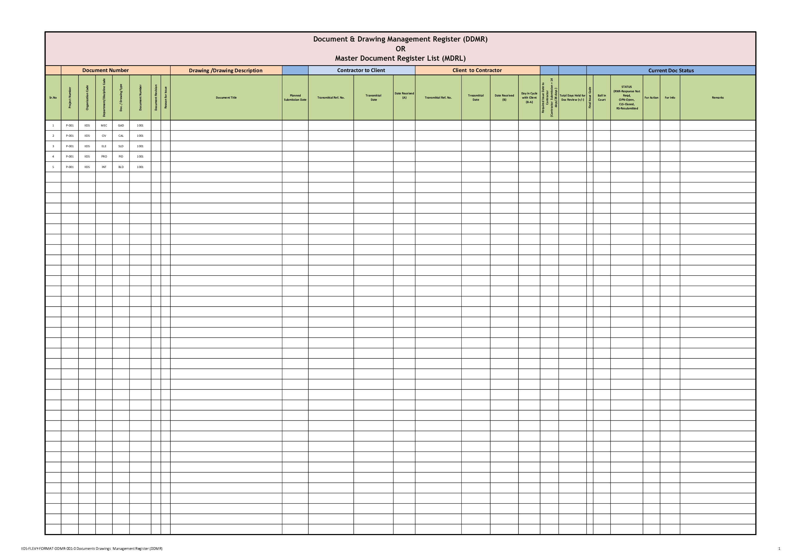 Documents & Drawings Management Register (DDMR) (Excel