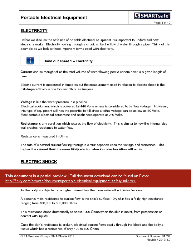 PDF Portable Electrical Equipment Safety Talk (18page PDF document