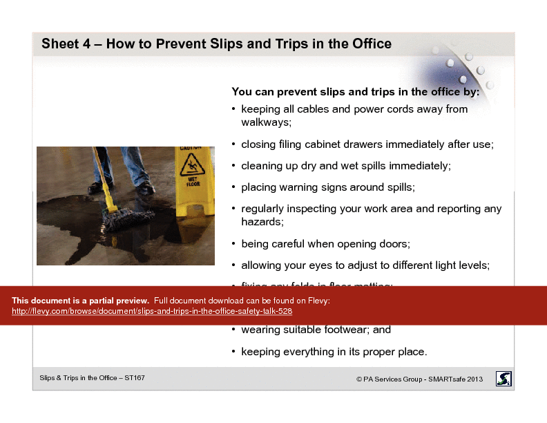 PDF Slips & Trips in the Office Safety Talk (15page PDF document
