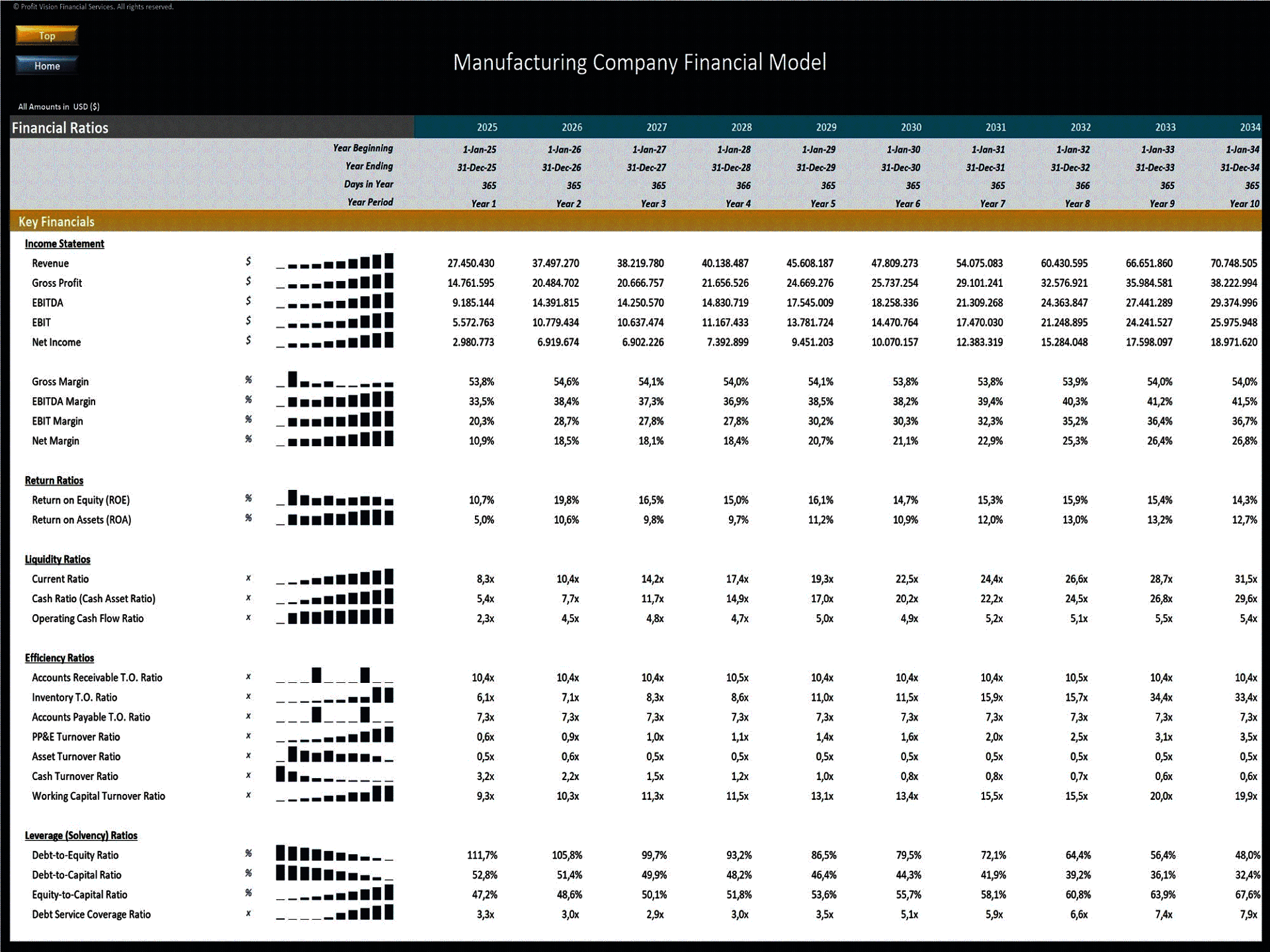 Excel Template Manufacturing Company Financial Model Dynamic 10 Year