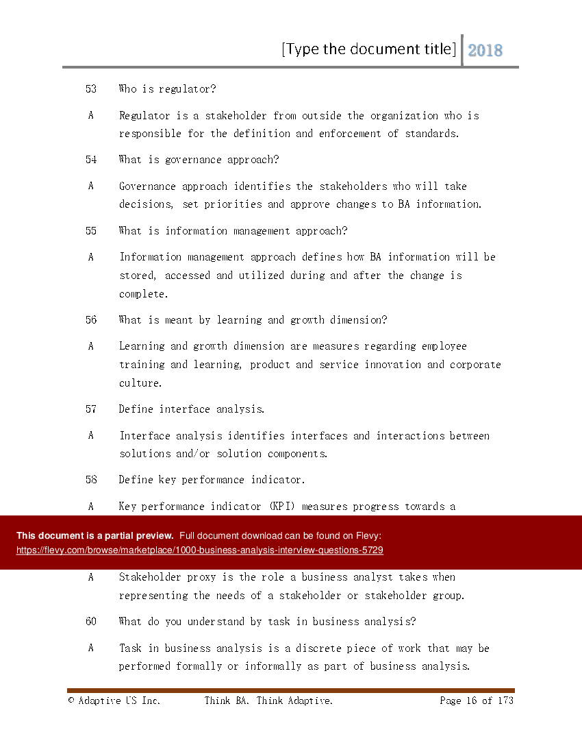 Word Template 1000 Business Analysis Interview Questions (173page