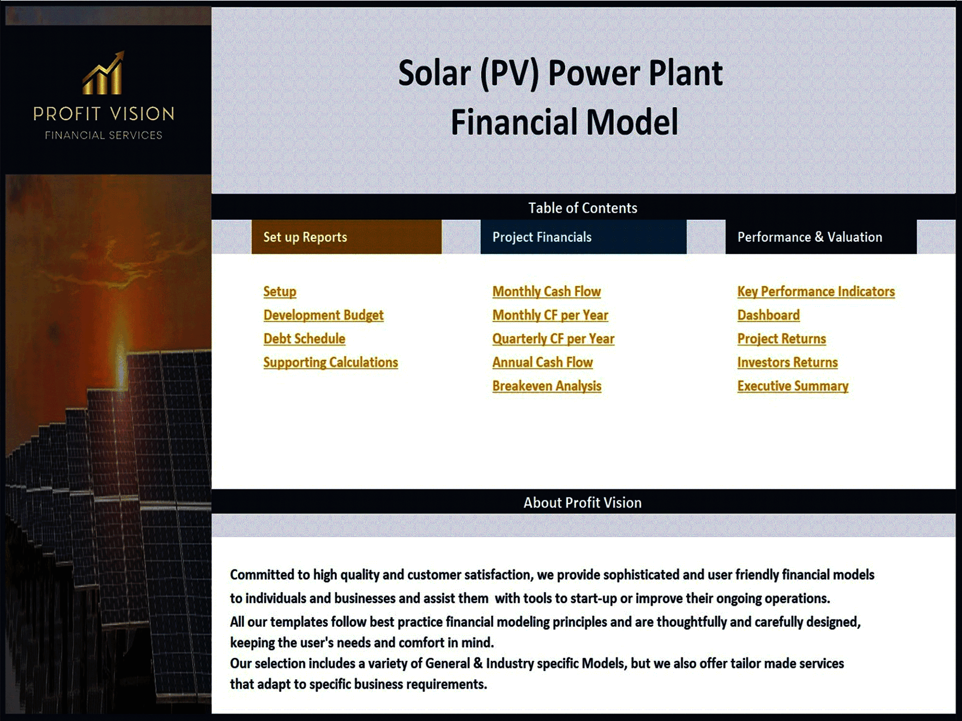 Excel Template Solar (PV) Power Plant Project Finance Model (Excel
