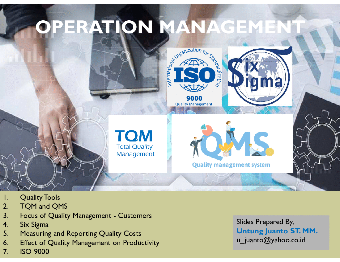 Operation Management TQM, QMS, ISO 9000 & Six Sigma (PowerPoint