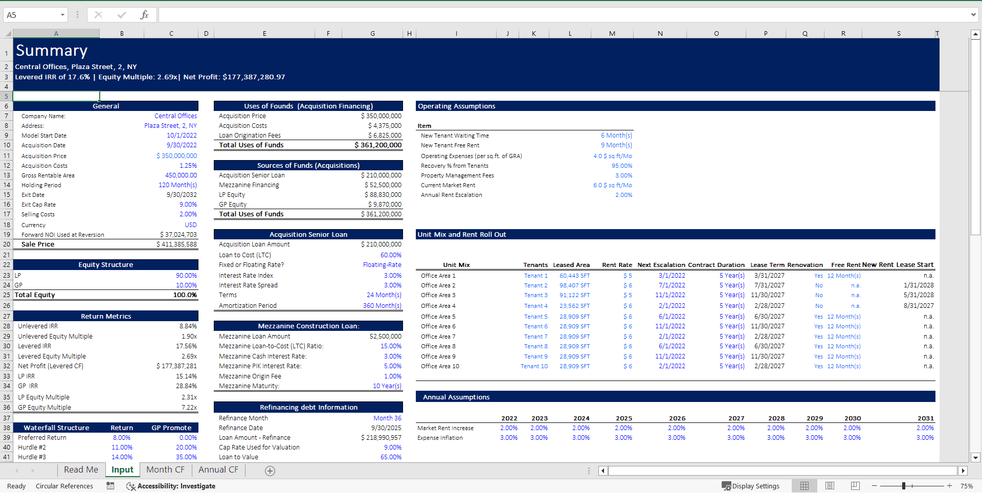 Excel Template Real Estate Simple Acquisition Model for Office